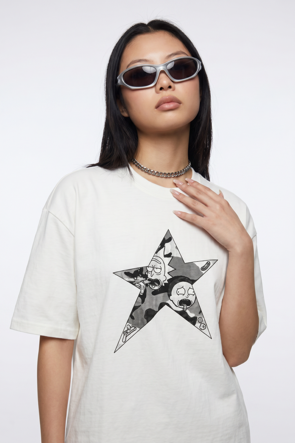 Kadın Rick Oversize Kırık Beyaz Premium T-Shirt