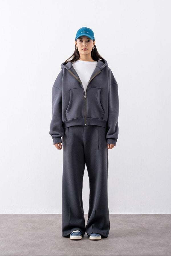 Kadın Chill Oversize Antrasit Fermuarlı Sweatshirt