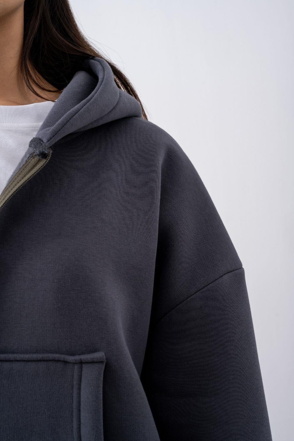 Kadın Chill Oversize Antrasit Fermuarlı Sweatshirt