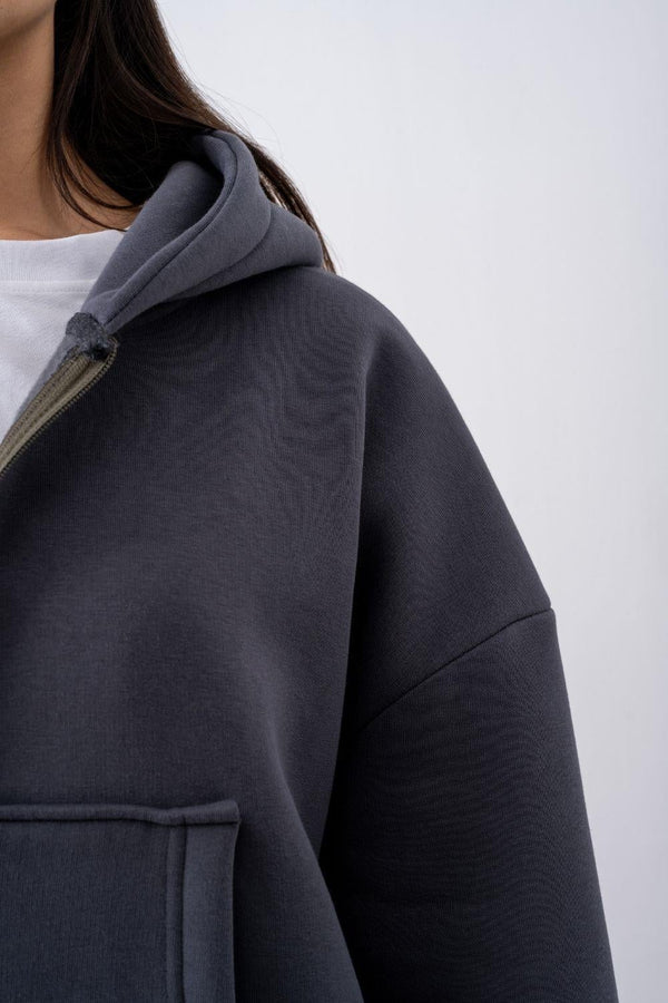 Kadın Chill Oversize Antrasit Fermuarlı Sweatshirt
