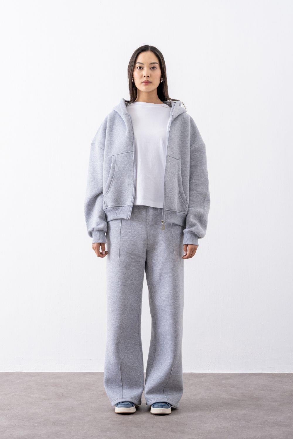 Kadın Chill Oversize Gri Fermuarlı Sweatshirt
