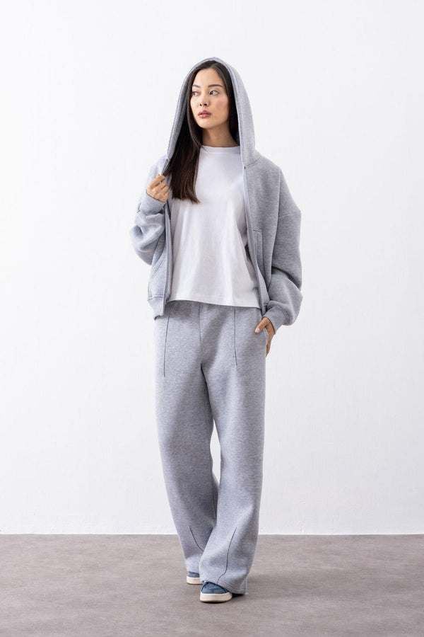 Kadın Chill Oversize Gri Fermuarlı Sweatshirt