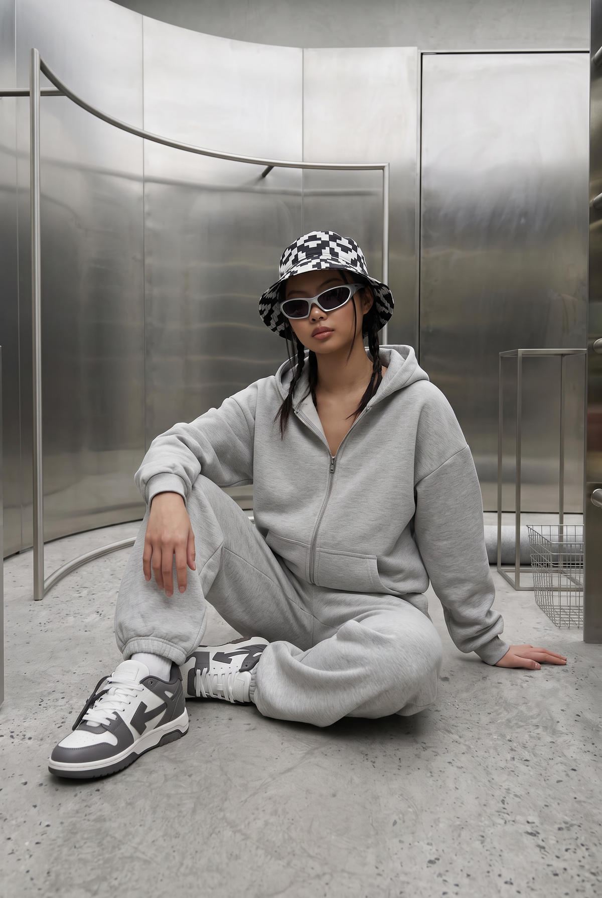 Kadın Chill Oversize Gri Zip Sweatshirt
