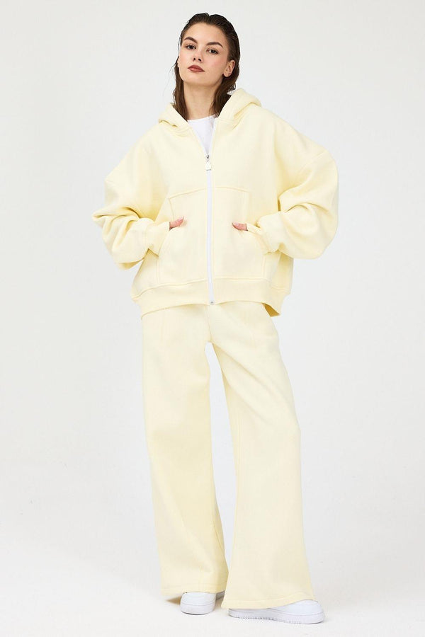 Kadın Chill Oversize Vanilya Sarısı Fermuarlı Sweatshirt