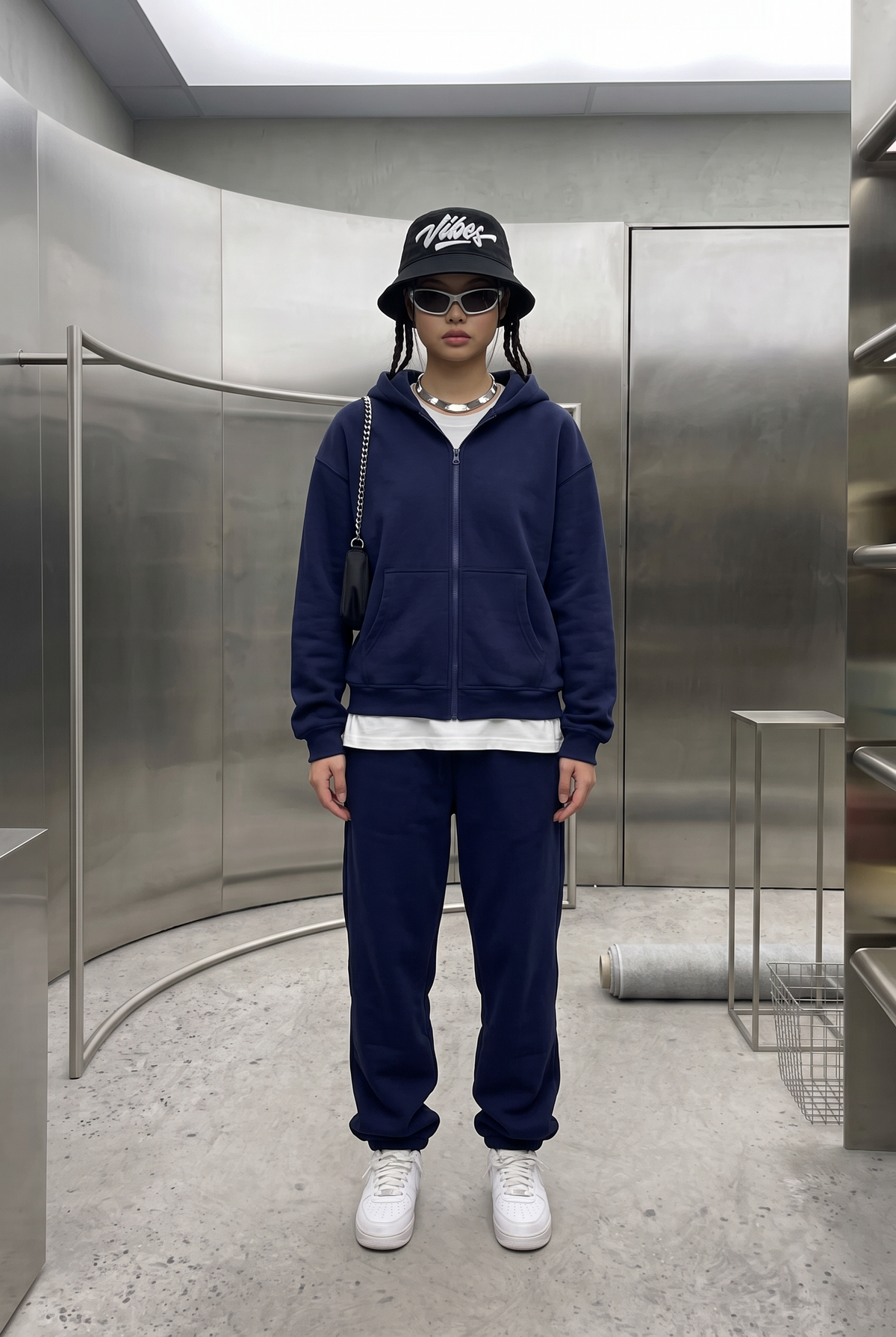 Kadın Chill Oversize Lacivert Zip Sweatshirt