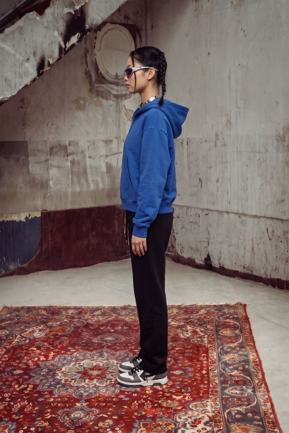 Kadın Chill Oversize Saks Fermuarlı Sweatshirt