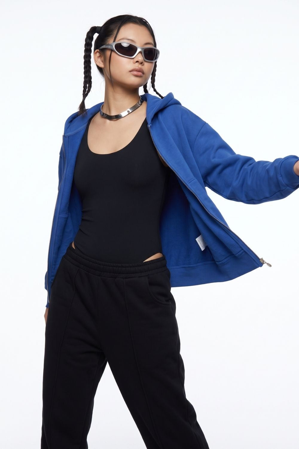 Kadın Chill Oversize Saks Fermuarlı Sweatshirt
