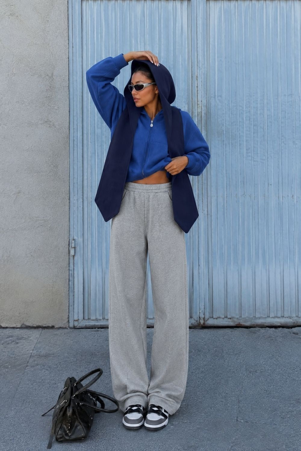 Kadın Chill Oversize Saks Fermuarlı Sweatshirt