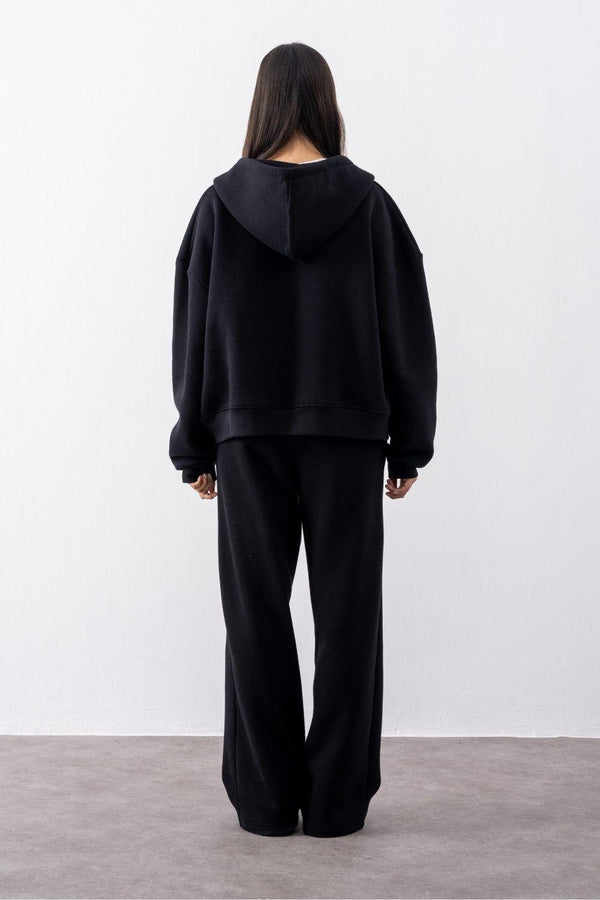 Kadın Chill Oversize Siyah Fermuarlı Sweatshirt