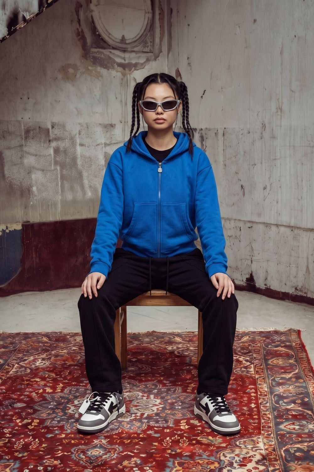 Kadın Chill Oversize Saks Fermuarlı Sweatshirt