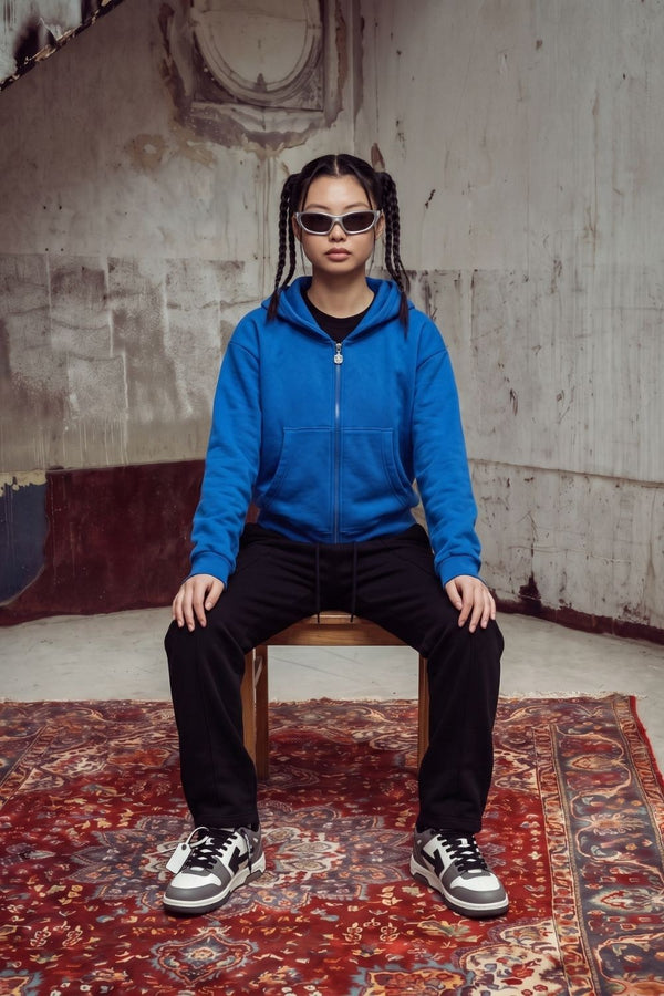 Kadın Chill Oversize Saks Fermuarlı Sweatshirt
