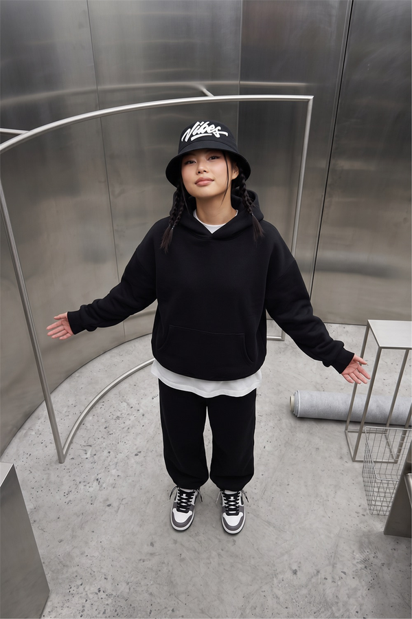 Kadın Chill Oversize Siyah Hoodie