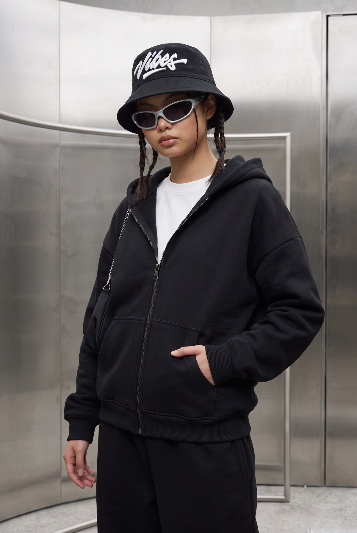 Kadın Chill Oversize Siyah Zip Sweatshirt