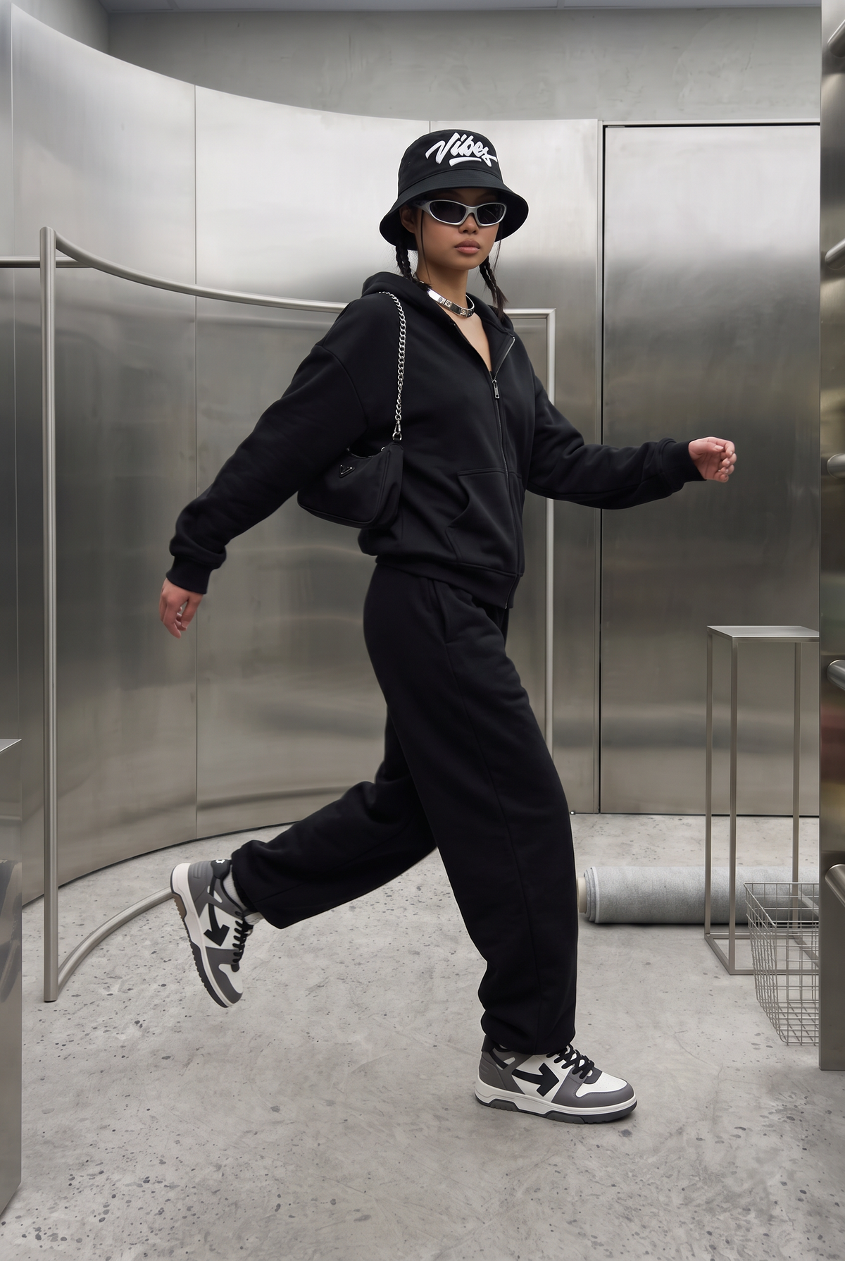Kadın Chill Oversize Siyah Zip Sweatshirt