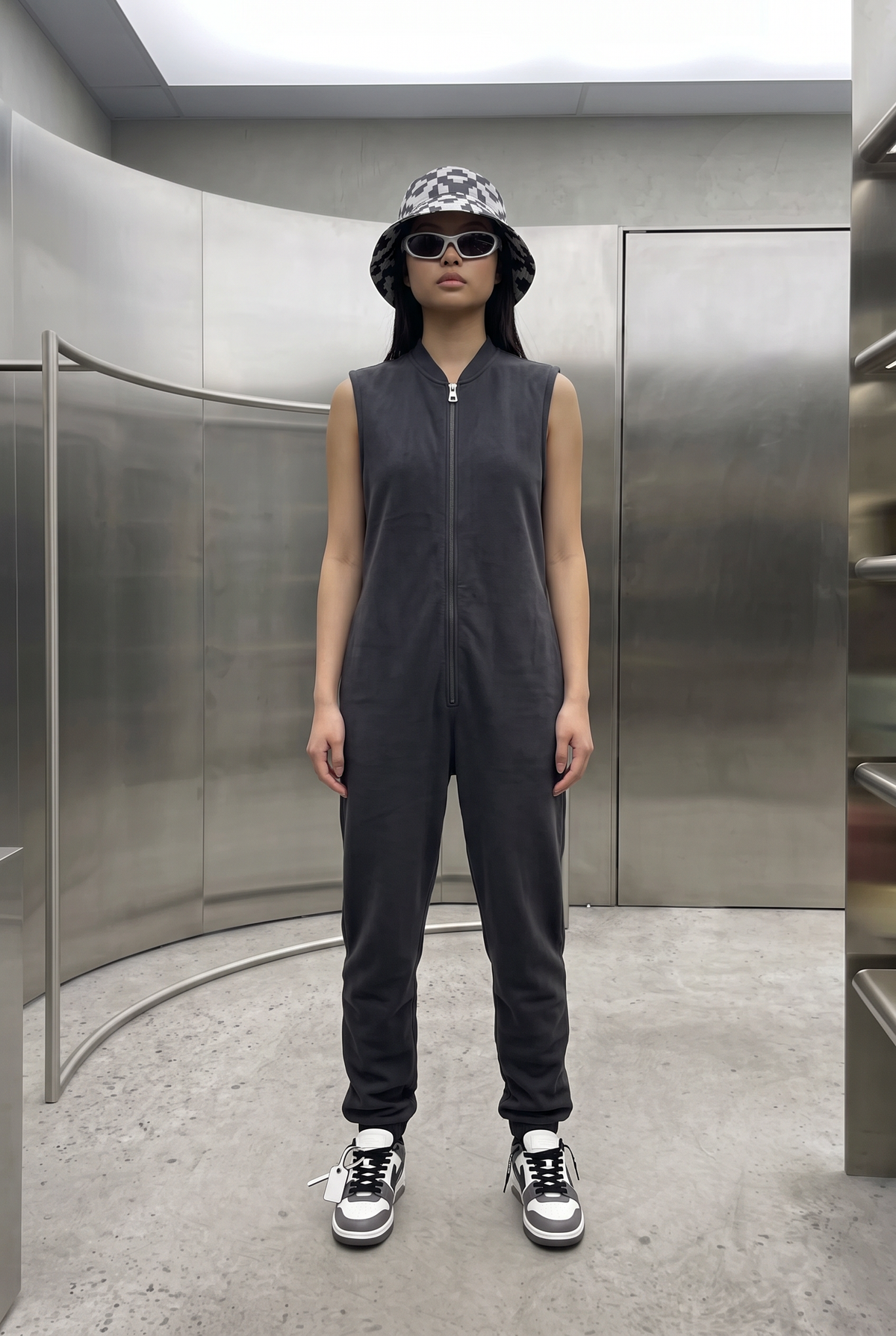 Kadın Fermuarlı Siyah Tulum