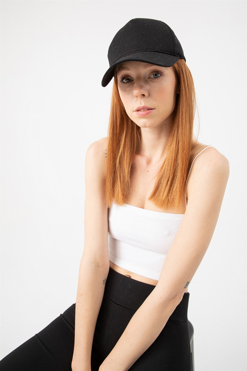 Kadın Beyaz Fitilli İp Askılı Crop Top