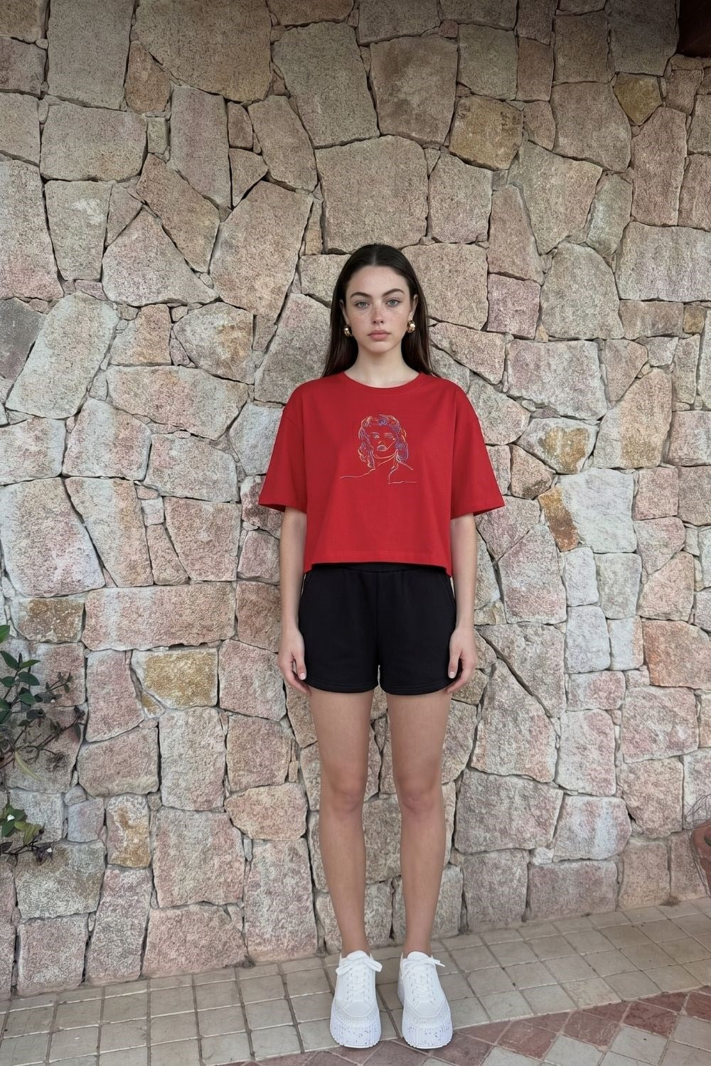 Kadın Kısa M.M. Kırmızı T-Shirt
