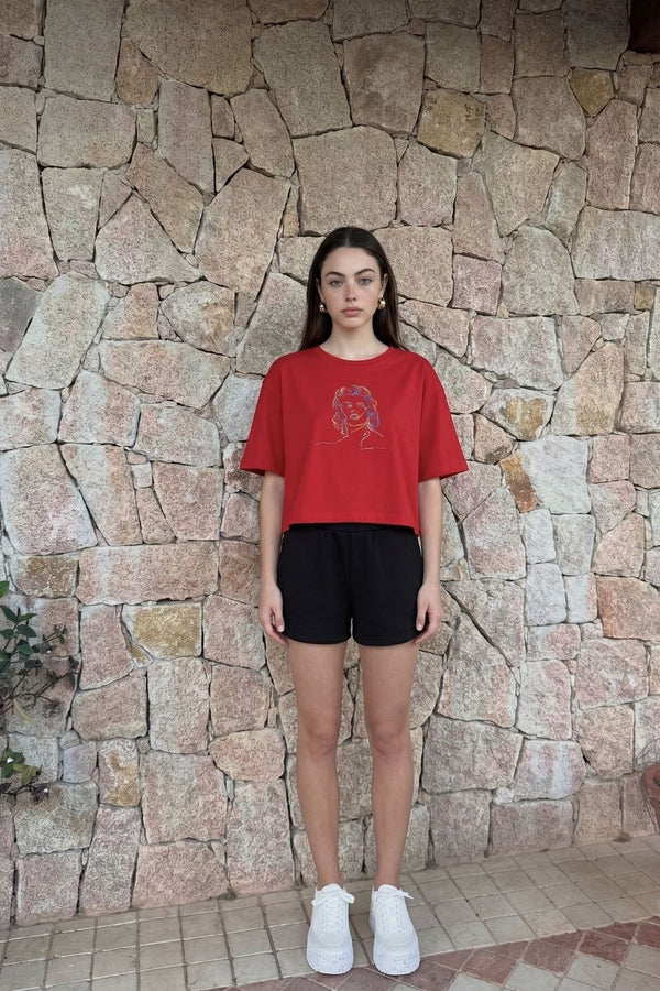 Kadın Kısa M.M. Kırmızı T-Shirt