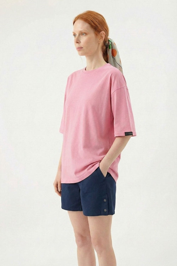 Kadın Plain Oversize Pembe T-Shirt