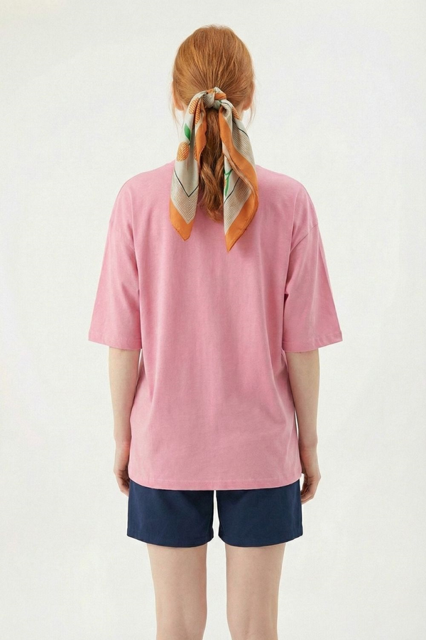 Kadın Plain Oversize Pembe T-Shirt