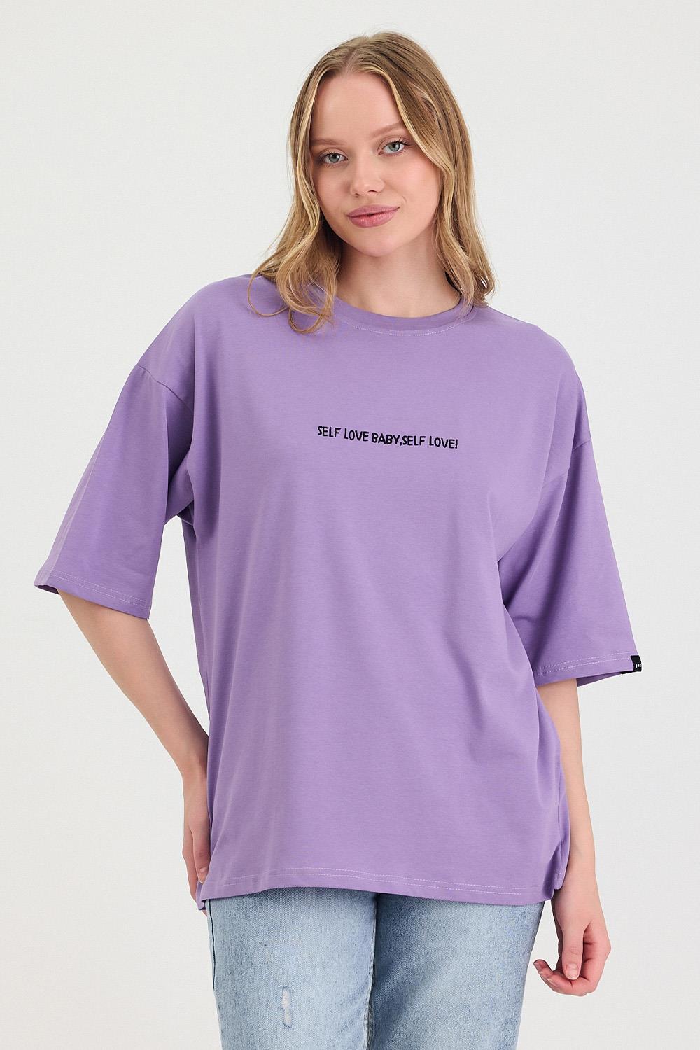 Kadın Self Love Oversize Mor T-Shirt