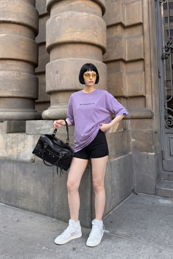 Kadın Self Love Oversize Mor T-Shirt