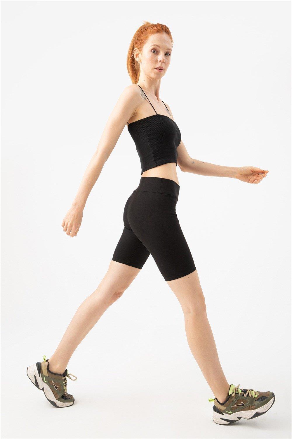 Kadın Siyah Fitilli İp Askılı Crop Top
