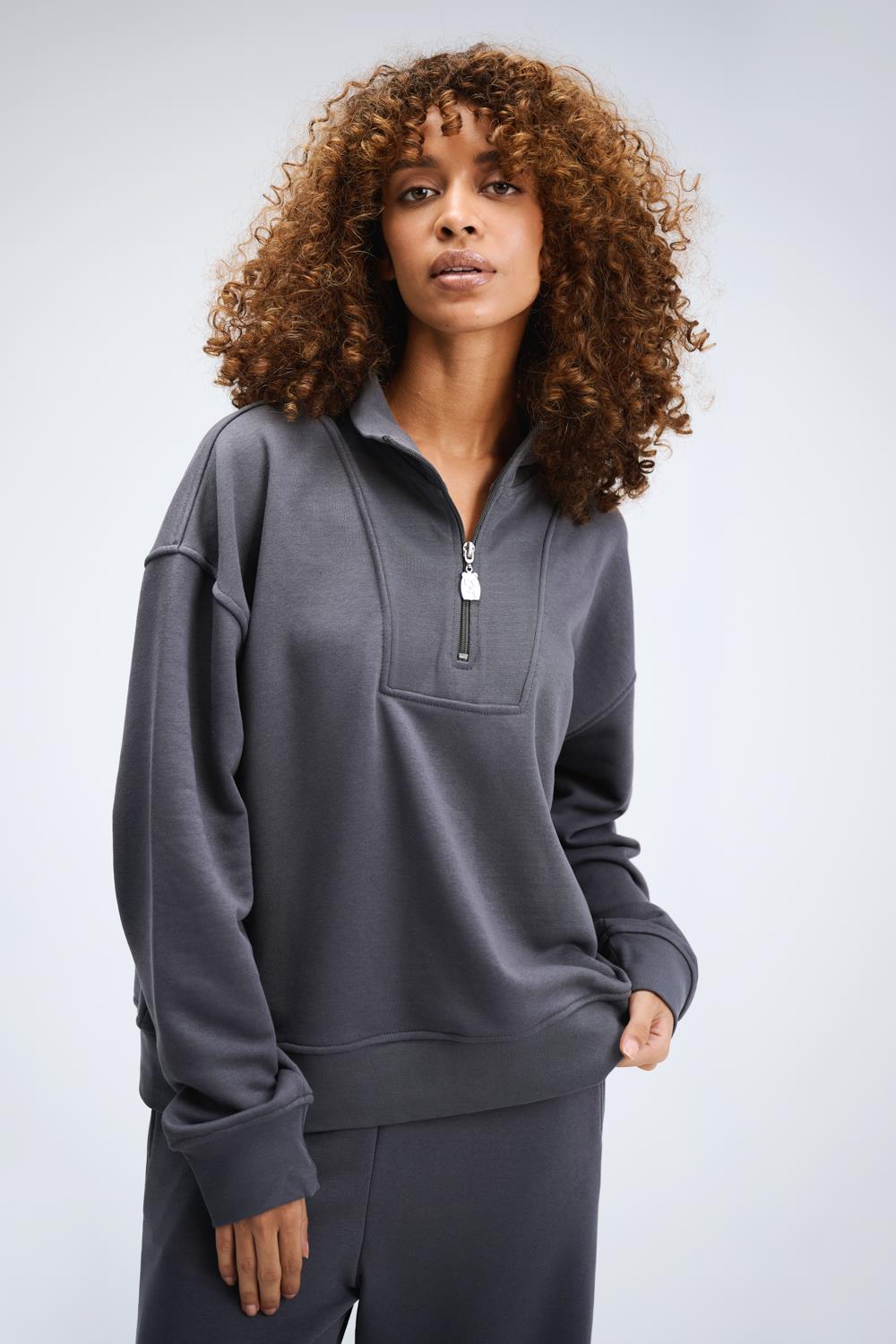 Kadın Timeless Fermuarlı Antrasit Sweatshirt