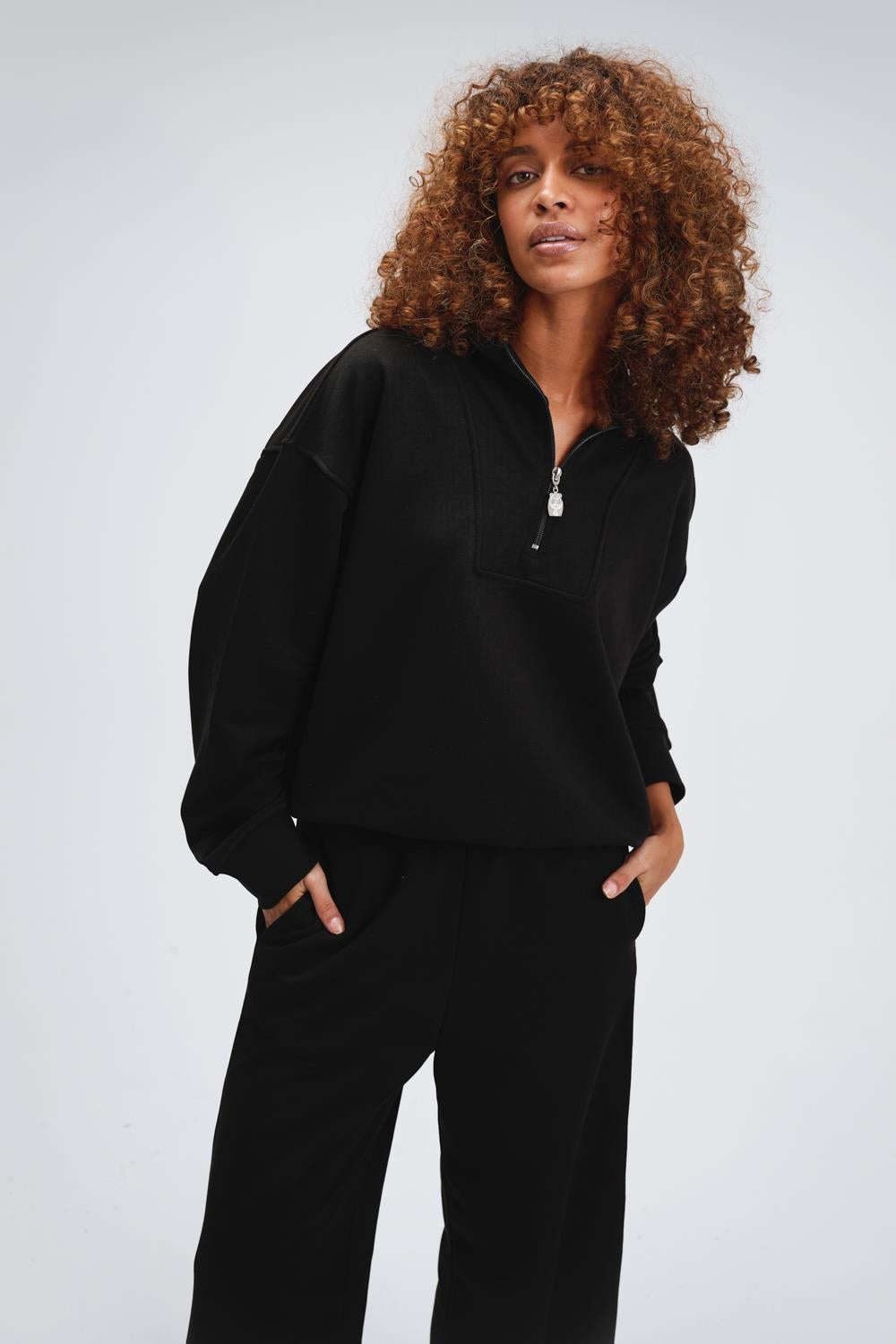 Kadın Timeless Fermuarlı Siyah Sweatshirt