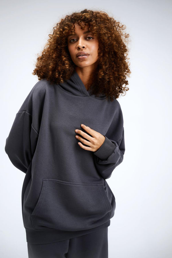 Kadın Timeless Oversize Antrasit Hoodie Sweatshirt