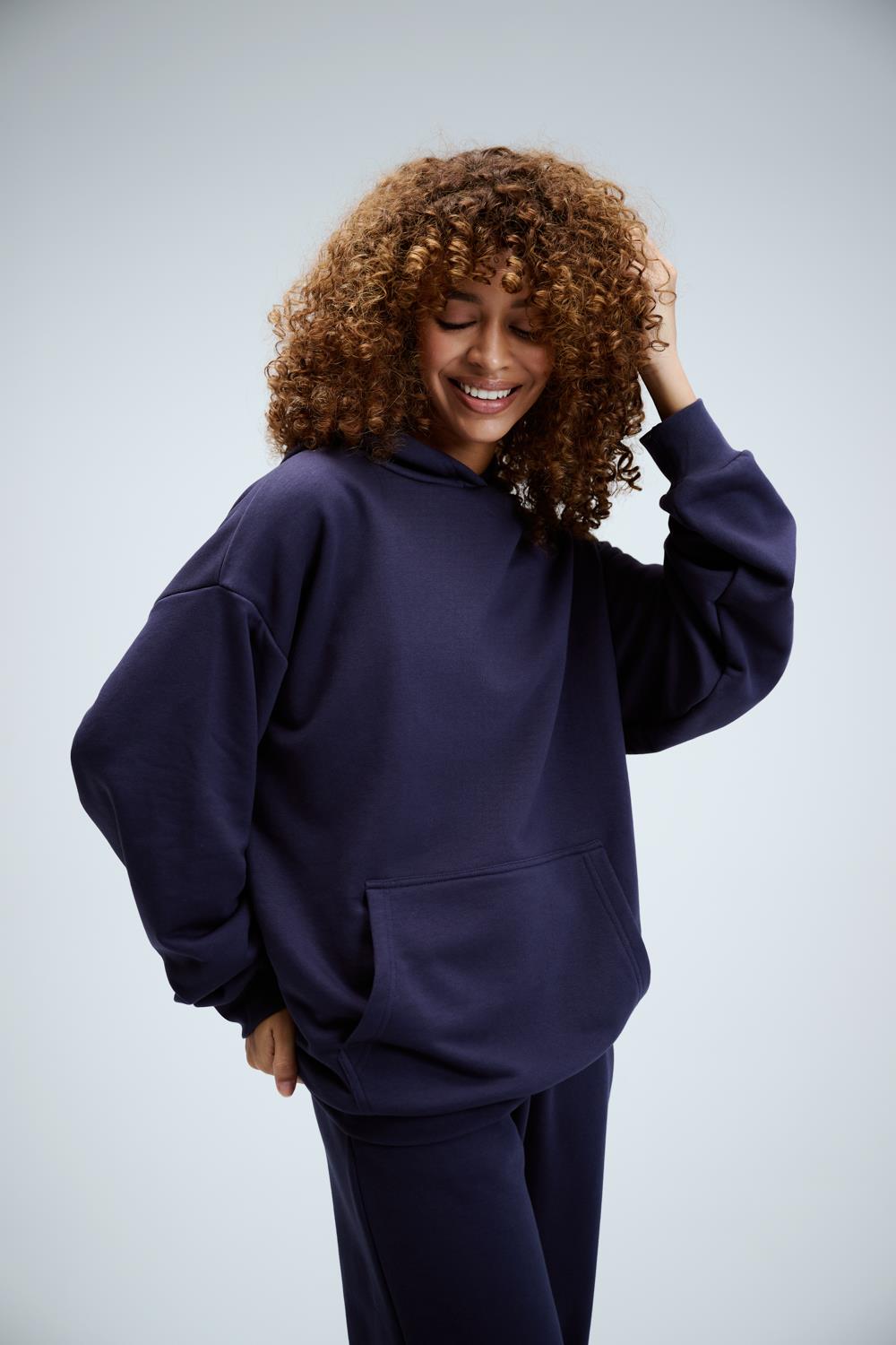 Kadın Timeless Oversize Lacivert Hoodie Sweatshirt