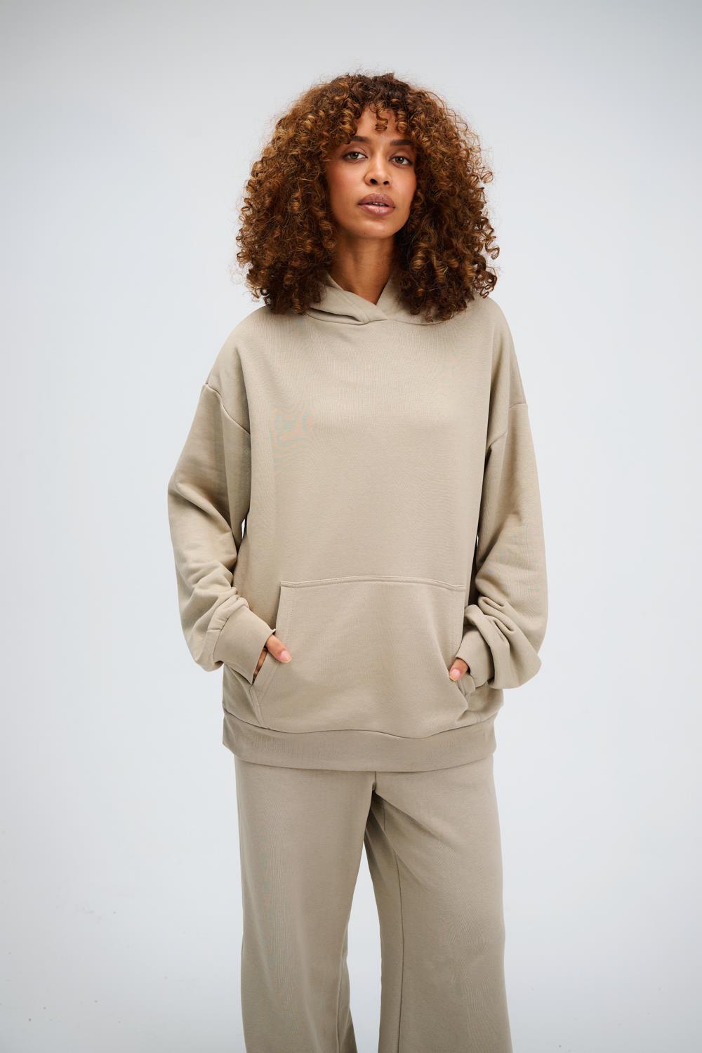 Kadın Timeless Oversize Vizon Hoodie Sweatshirt