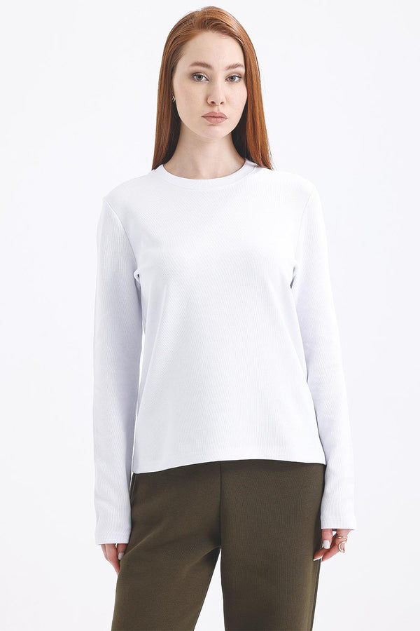 Kadın Uzun Kollu Basic Beyaz T-Shirt