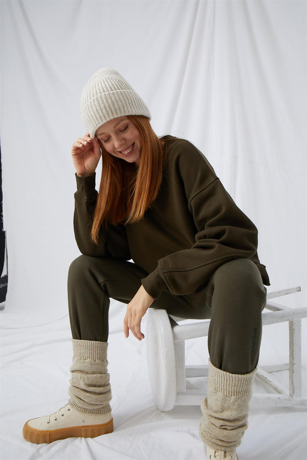 Kadın Vibe Oversize Haki Sweatshirt
