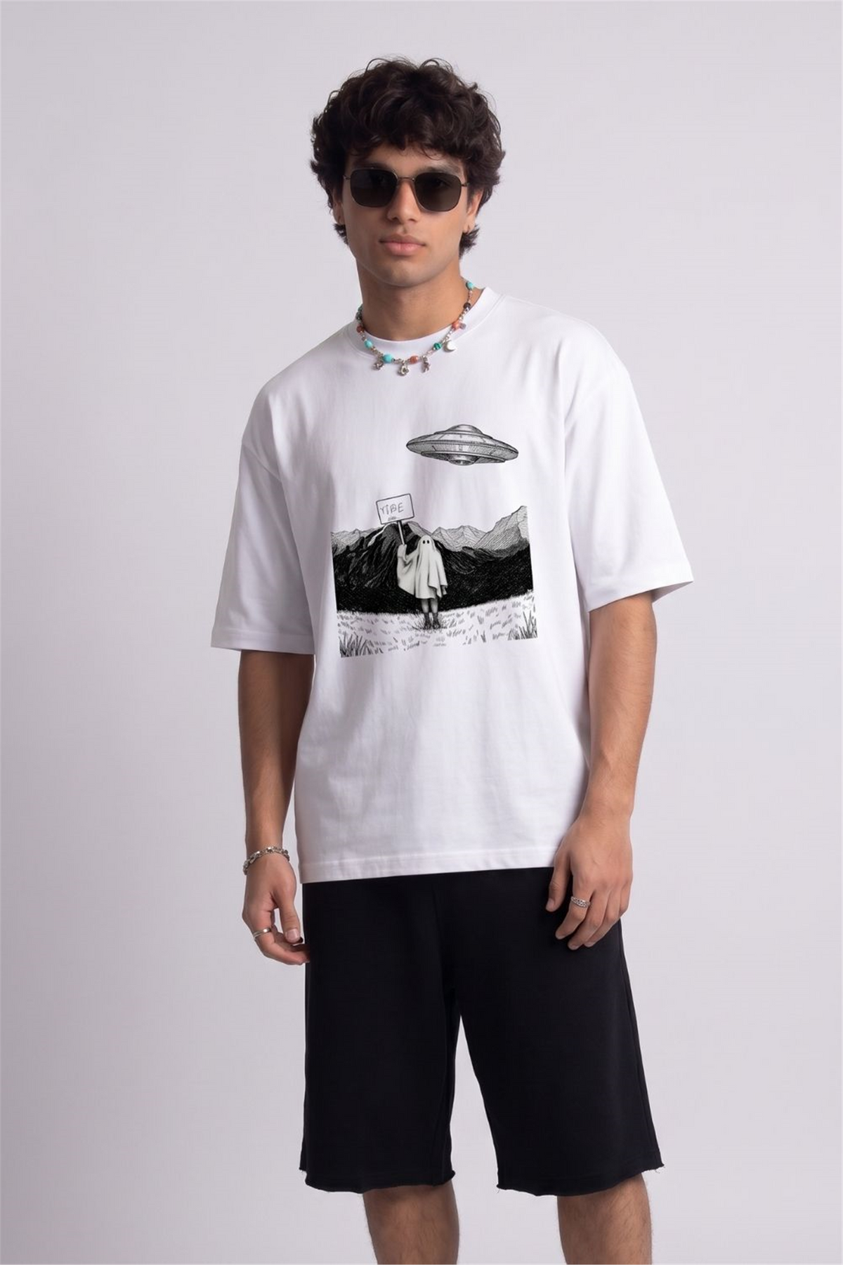 Erkek Take Me Oversize Beyaz T-Shirt